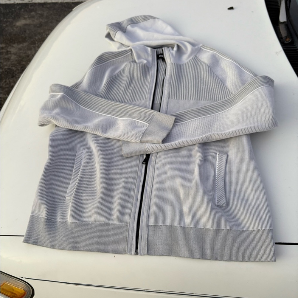 Express Light Gray Zip-Up Hooded Performance Jacket